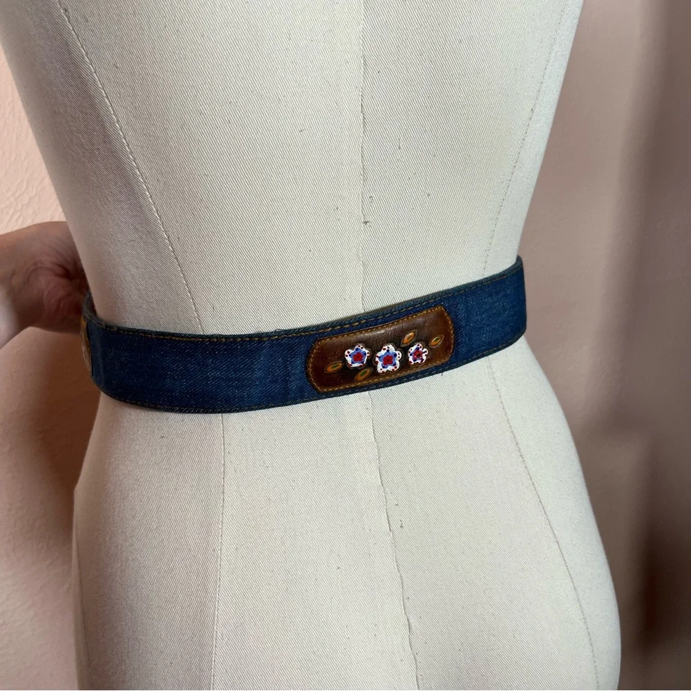 Vintage 1970 Hickok mod floral tooled Leather Denim Western Belt Festival sz 30